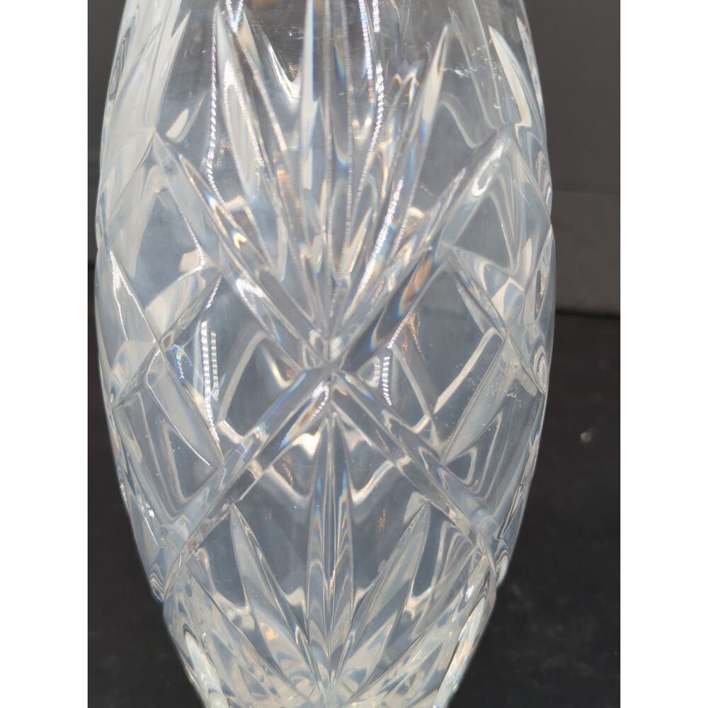 Vintage Crystal Cut Glass Flower Vase Oval Barrel Shape Diamond Pattern 8" - Picture 7 of 8